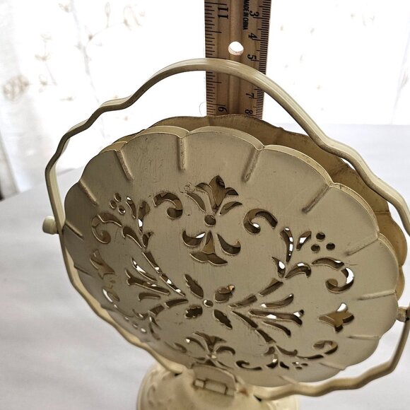 Serving Tray 3 Tier vtg cream punched metal filigree folding snack sample appeti - Picture 7 of 10